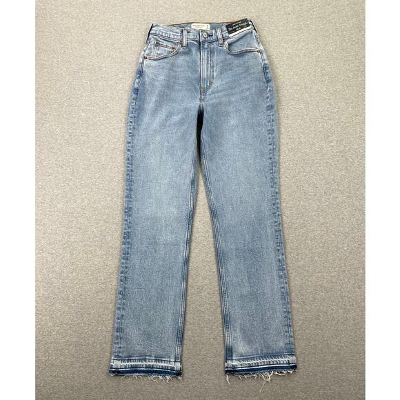 Abercrombie & Fitch Curve Love Ankle Straight Jeans 26 / 2 Long Hi Rise Fray Hem - Picture 5 of 16